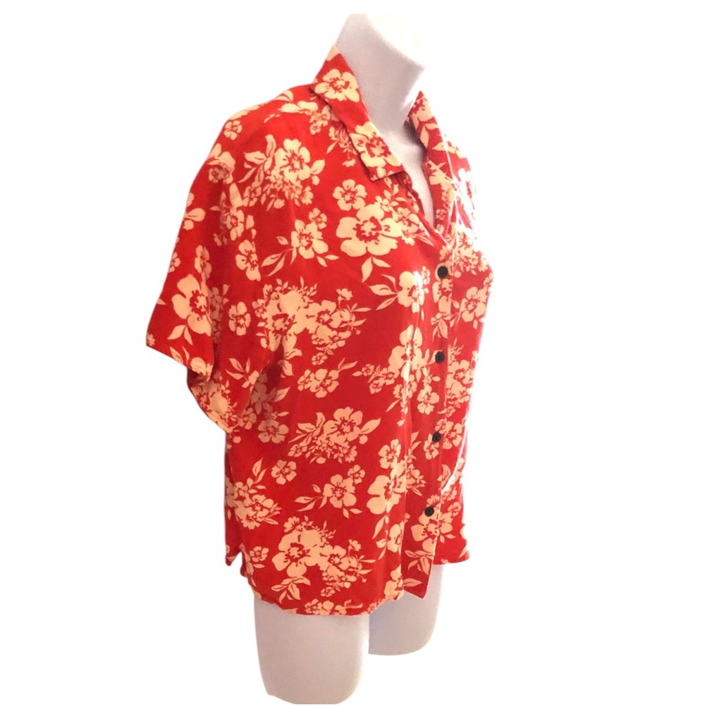 Wild Fable Shirt Sz L Short Sleeve Button Up Orange Floral Tropical Print Rayon